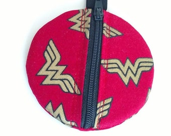 Woman Hero Coin Purse, Coin Pouch, WW Change Purse, Zippered Coin Purse, Key Purse, Circle Zippered Purse, Mini Coin Purse, Key Ring Pouch