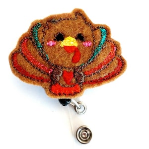 Thanksgiving Turkey Badge Reel: Embroidered Felt ID Holder