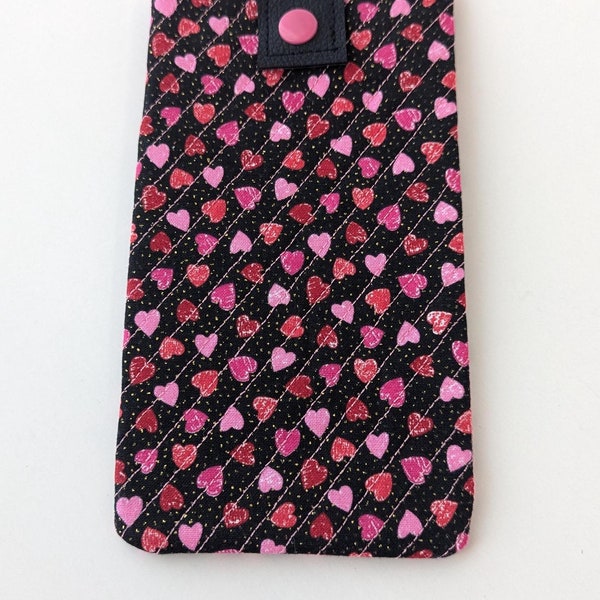 Pink Hearts Quilted Eyeglass Case: Handmade Padded Pouch
