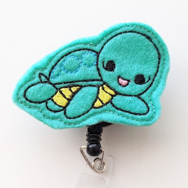 Turtle ID Badge Holder, Baby Turtle ID Badge Holder, Reptile Badge Reel,  Cute Badge Reel with Clip, Felt Embroidered ID Badge