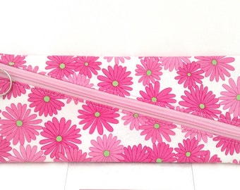 Pink Flowers Zipper Diagonal Pouch, Pencil Case Holder, Accessories Case, Purse Organizer, Sewing Tools Holder, Marker Case, Craft Bag