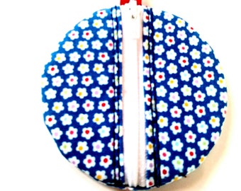 Small Flowers Coin Purse: Zippered Key Ring Pouch