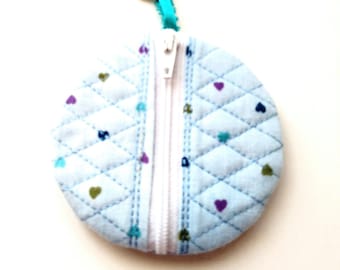 Quilted Small Hearts Coin Purse, Change Purse, Zippered Coin Purse, Key Purse, Circle Zippered Purse, Mini Coin Purse, Key Ring Pouch