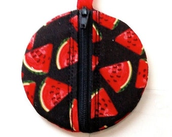 Watermelon Coin Purse, Coin Pouch, Fruit Change Purse, Zippered Coin Purse, Key Purse, Circle Zipper Purse, Mini Coin Purse, Ear Bud Pouch