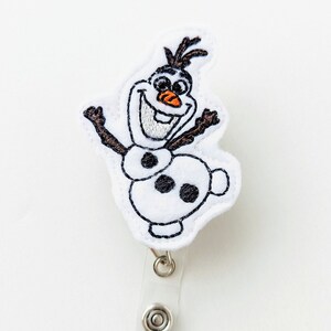 Olaf Snowman Felt Embroidered Retractable Badge Reel