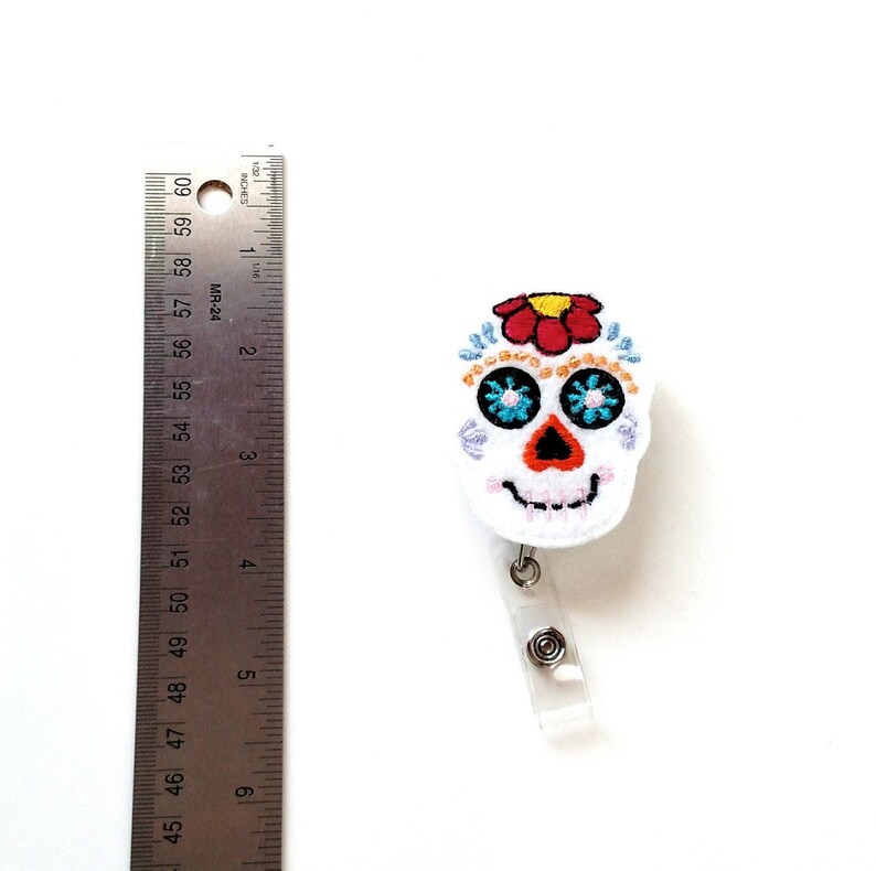 Sugar Skull ID Badge Holder Calaveras Badge Reel With Clip Etsy