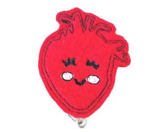 Heart Badge Holder, ID Badge Holder,  Anatomy Heart Badge Reel with Clip, Felt Retractable ID Badge