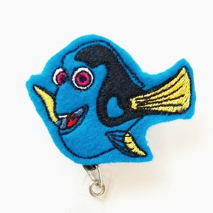 Dory Fish Felt Embroidered Badge Reel with Clip