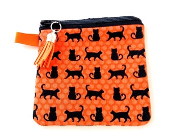 Black Cats Coin Purse, Change Purse, Zippered Coin Purse, Key Purse, Circle Zippered Purse, Mini Coin Purse, Key Ring Pouch