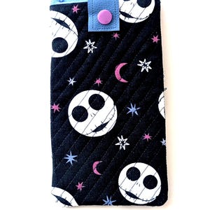 Jack skellington heads Eyeglass Case, Padded Eyeglass Pouch, Reading Glasses Holder, Fabric Eyeglass Case, Cell Phone Holder