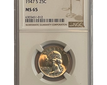 1947 S Washington Silver Quarter 25c NGC MS 64 Gem Unc MS Mint State San Francisco