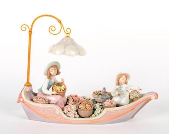 FLOWERS FOREVER 5966 - LLADRO Porzellan Figur Boot mit Blumen sehr groß ausgemustert - Minze in Box