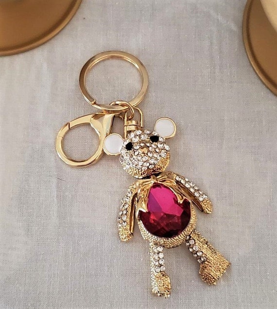 Rhinestone Bear Key chain, pink rhinestone, rhine… - image 1