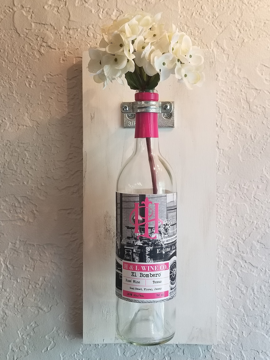 Wine Bottle Wall Vase Rustic Wine Decor Pink Wine Bottle Etsy
