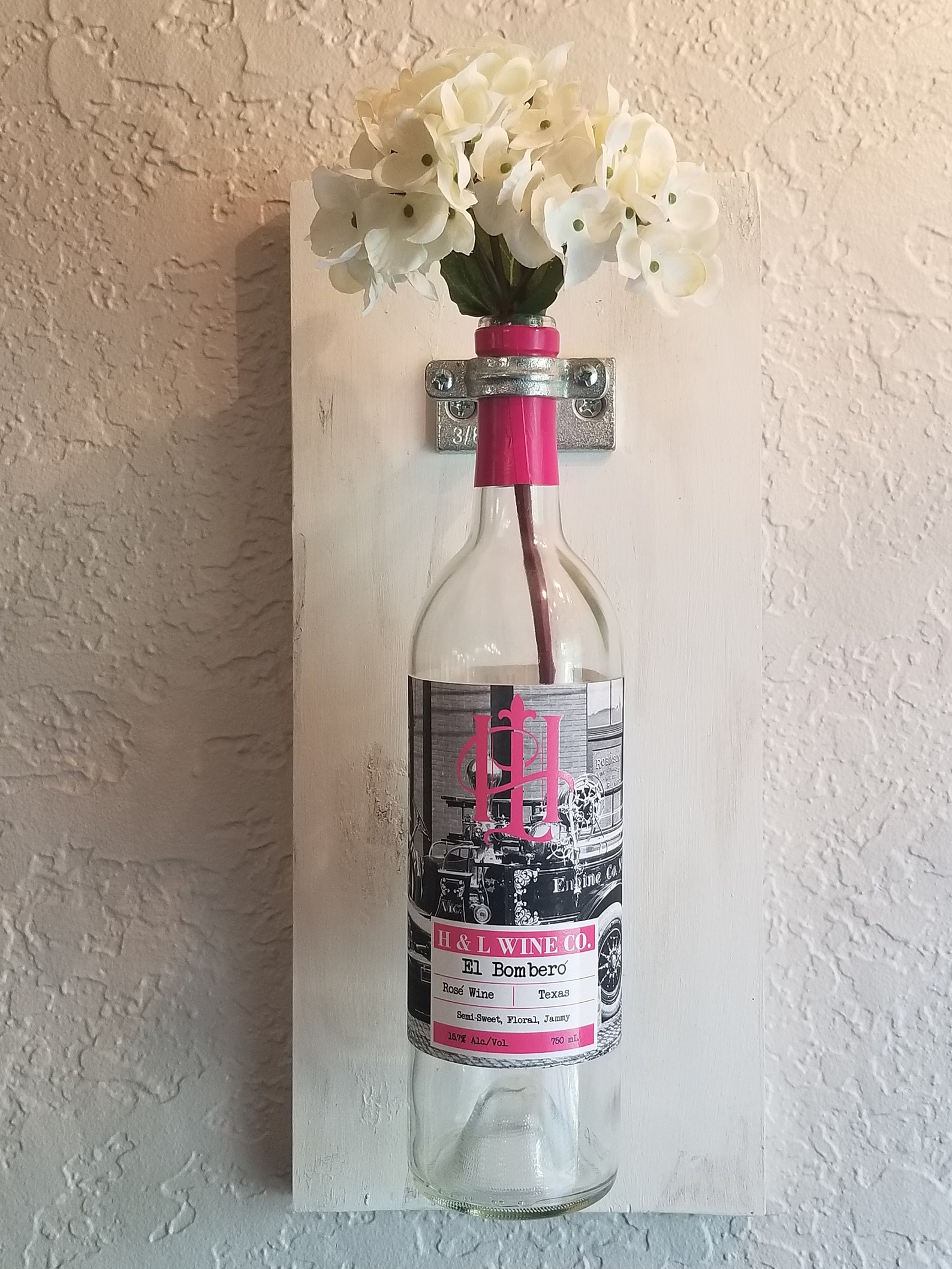 Wine Bottle Wall Vase Rustic Wine Decor Pink Wine Bottle Etsy