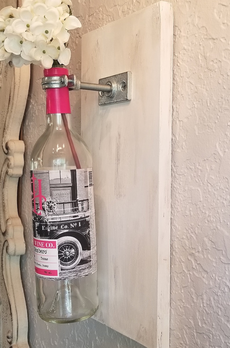 Wine Bottle Wall Vase Rustic Wine Decor Pink Wine Bottle Etsy