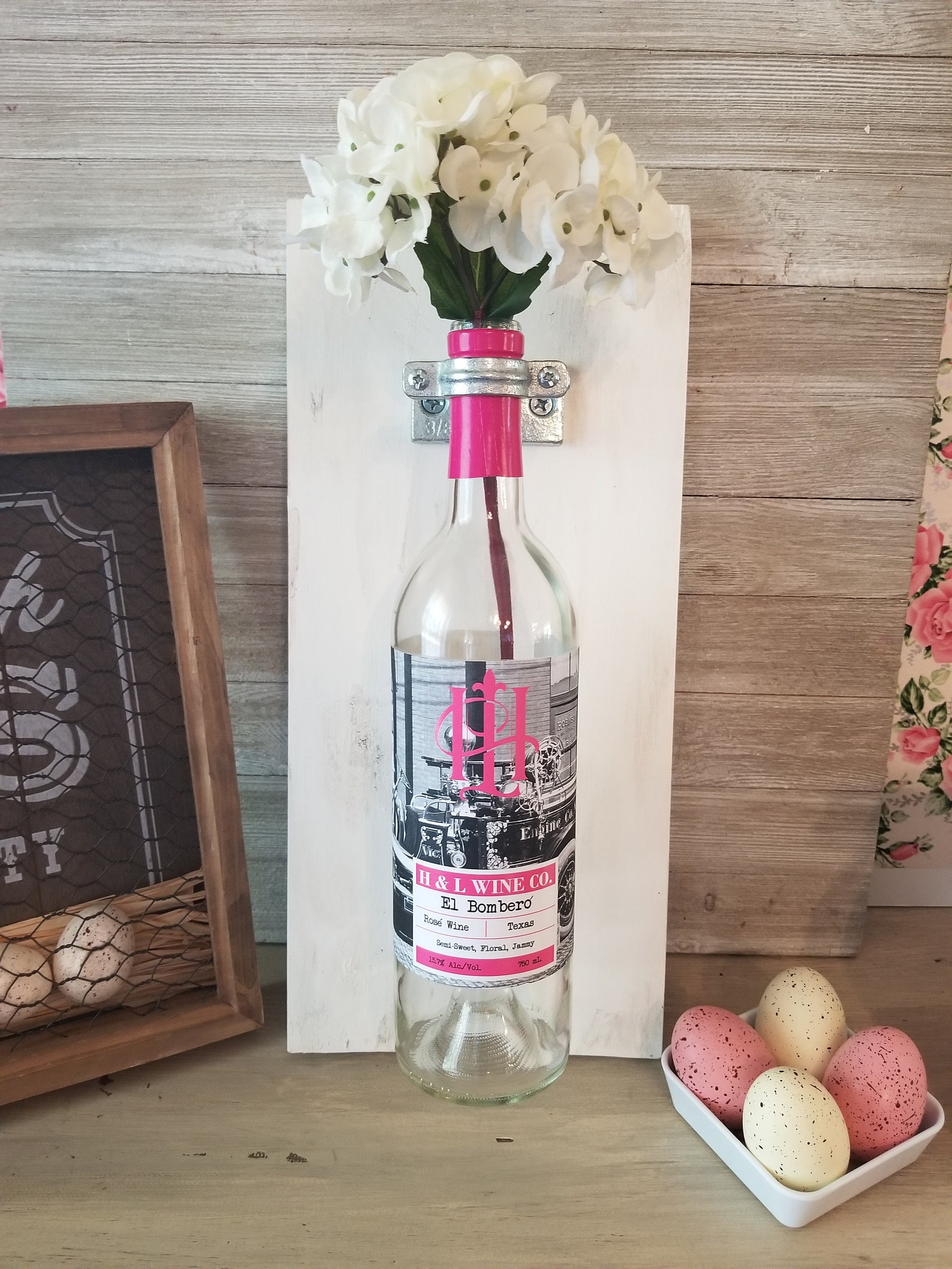 Wine Bottle Wall Vase Rustic Wine Decor Pink Wine Bottle Etsy