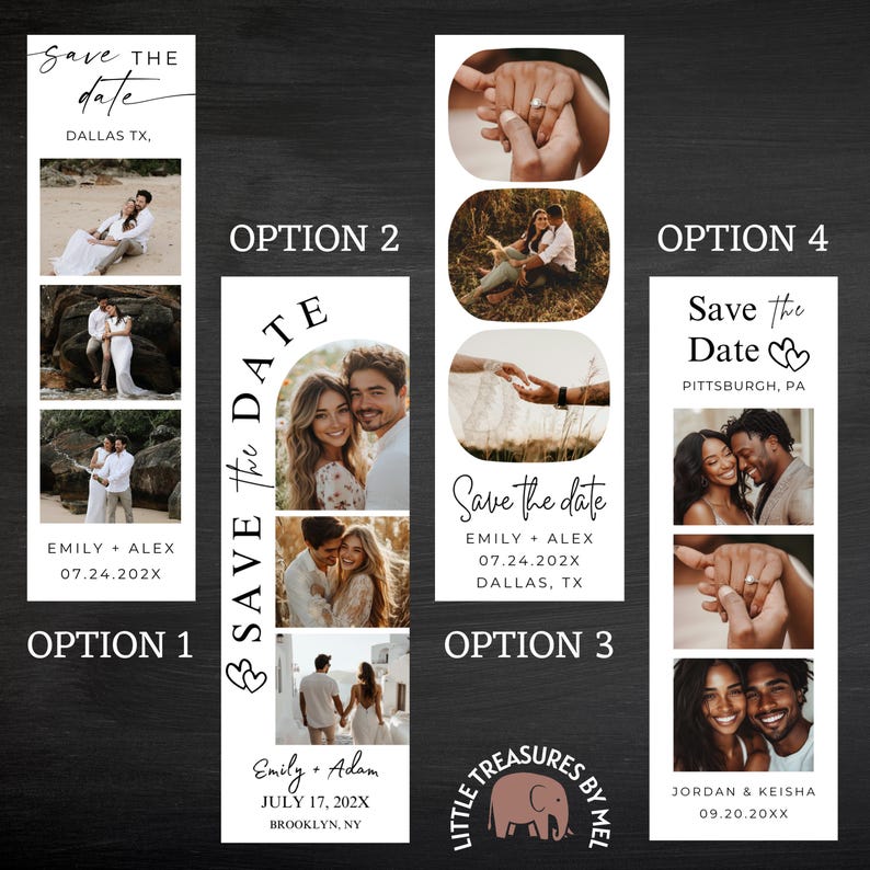 Personalized Photo Strip Save the Date Magnet: Wedding Announcement, 2x6 Size image 1