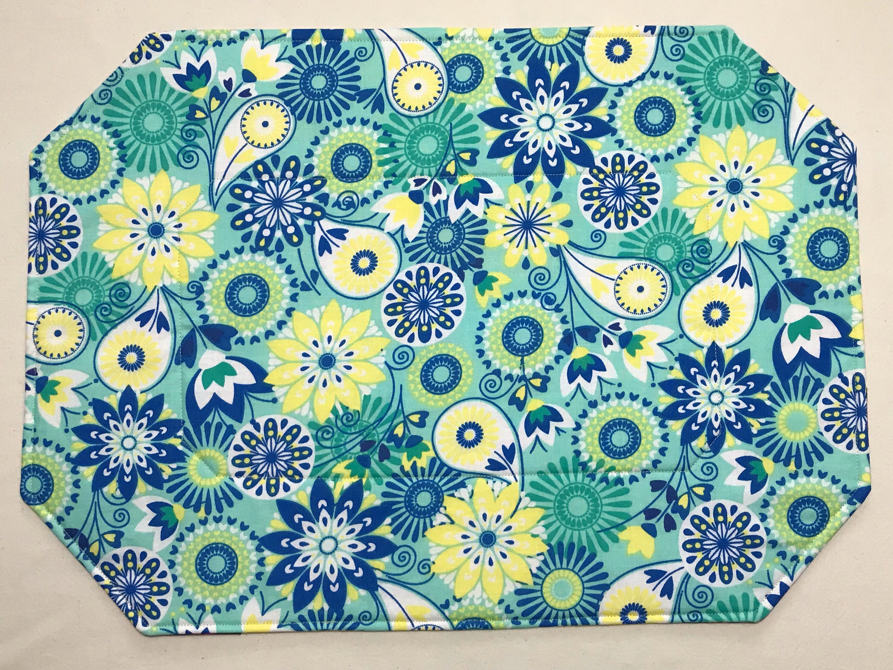 Cherry Blossom Blue Reversible Handmade Cotton Placemats Come With ...