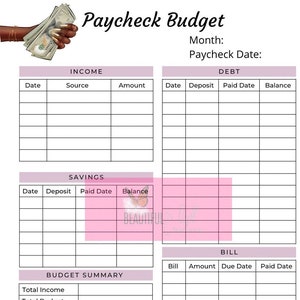 Printable Budget Planner Paycheck and Monthly, Woman,PDF Instant Download