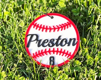 Baseball Bag Tag, Custom Name Tag with a Number, Baseball or Softball Mom Fan Gear, Baseball Senior Gift, Softball Team Gift