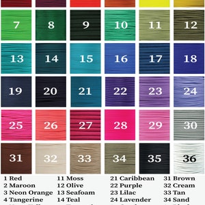 May include: A color chart titled KEY PARACORD SOURCE displaying 36 numbered swatches of paracord in various shades including red, green, blue, pink, brown, black, and white, with a corresponding list of color names provided at the bottom.