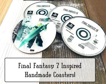 Final Fantasy Game Coasters - game disc - Acrylic Coasters - Christmas - Gamer Gifts - FF7 - Black Label - Final Fantasy 7 - Cloud - Tifa