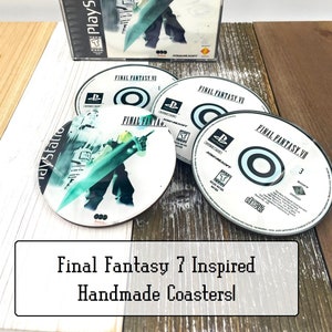Final Fantasy Game Coasters - game disc - Acrylic Coasters - Christmas - Gamer Gifts - FF7 - Black Label - Final Fantasy 7 - Cloud - Tifa