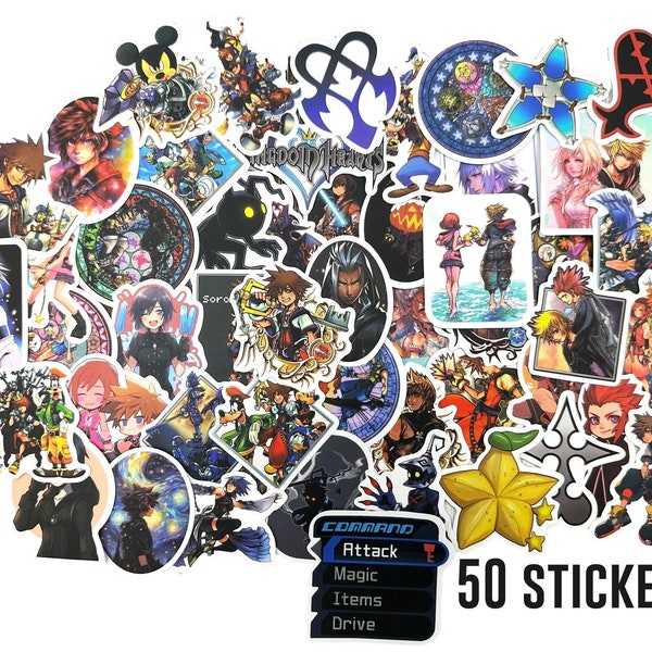 Ensemble de 50 autocollants Kingdom Hearts - Autocollants - Autocollants de collection - Kingdom Hearts 2 3 - Wayfinder - Roxas - Sora - Ventus - Heartless