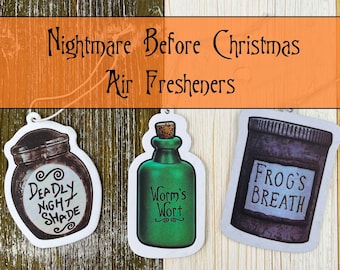 Nightmare Before Christmas Air Fresheners - Frogs Breath - Deadly Night Shade - Worm's Wort - Air Freshener - Nightmare Christmas Gift -