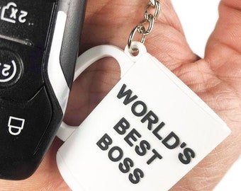 The Office Key chain - World's Best Boss Mug Keychain - Michael Scott Keychain - Dunder Mifflin Key chain - Worlds best Boss mug - With Ring