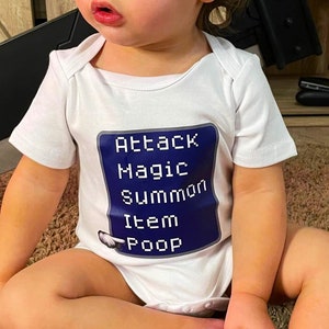 Final Fantasy Baby onesie - Battle Menu Poop Sleep - Funny Baby Onesie - Cloud Final Fantasy - FF7 Menu - Final Fantasy Menu Onesie - Gamer