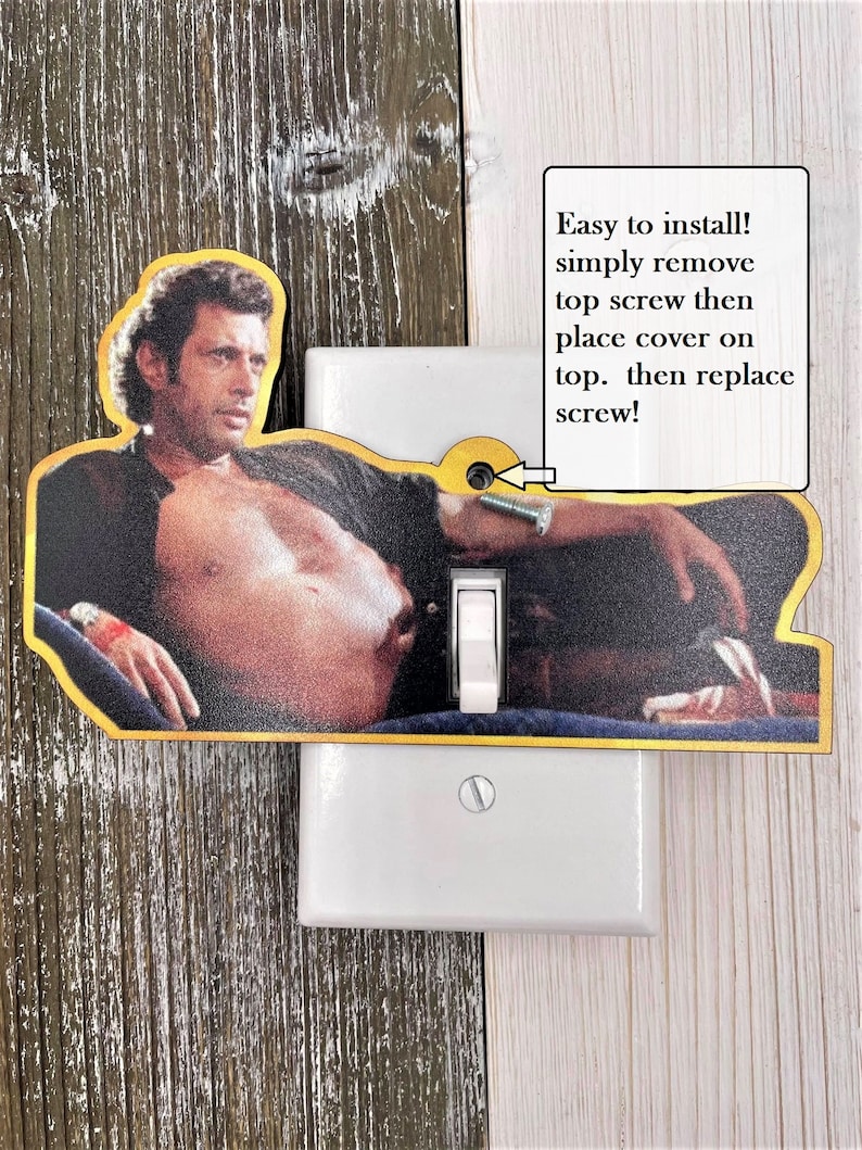 Jurassic Park Light Switch Cover Gag Gift Ian Malcolm Life Finds a way Funny light switch cover funny gag gift white elephant image 2