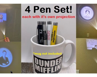 4 Pen set of The Office Pens - The Office LED Pen - Dwight Schrute - The Office Gifts - Michael Scott - Gifts - Gag Gifts, LED Pens custom