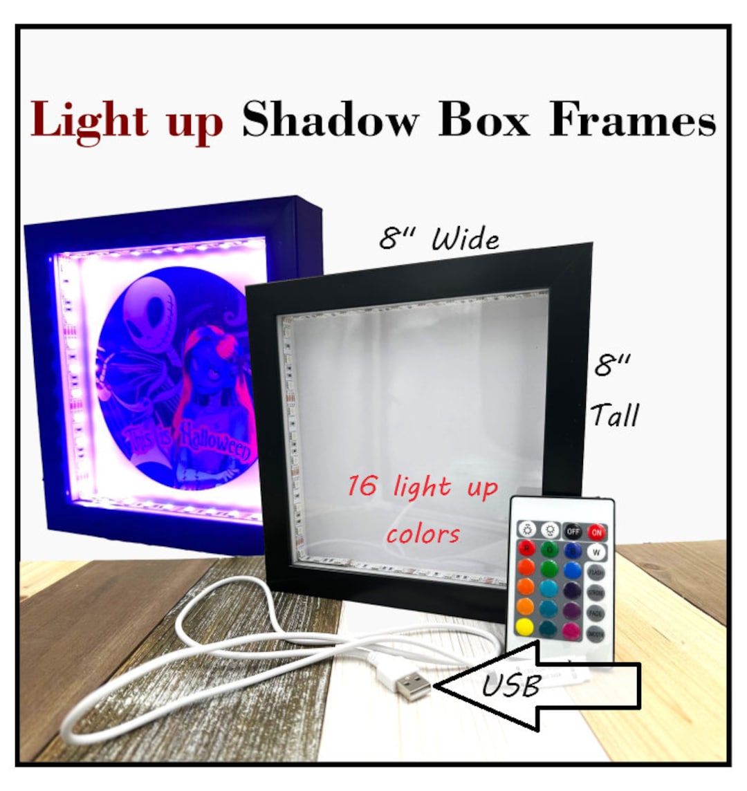 LED Light up Square Shadow Box Black Frame Shadowbox White Backing, 16