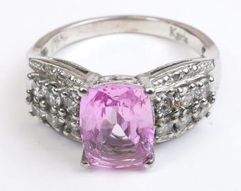 Vintage Signed STS KARIS Pink Faceted Glass Stone Clear Rhinestone Sterling Silver Ring Size 7 1/4 1980’s 1990’s