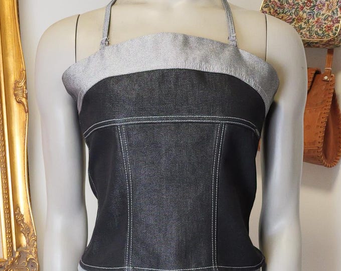 Hollywood The Jean People Made In Canada Women’s Y2K Denim Tube Top With Detachable Straps / 2000’s Tank Top / Back To School Fit
