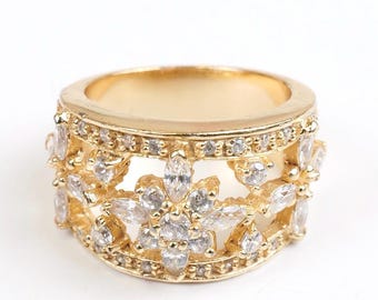 Vintage ATI Sterling Silver Vermeil Crystal Ring - Size 6.25