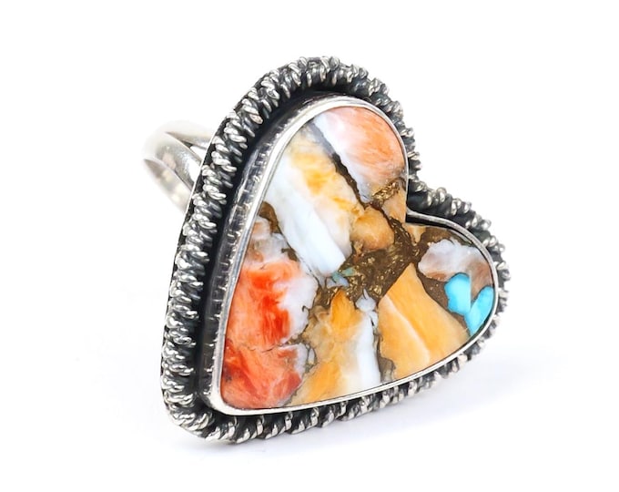 Vintage sterling silver Navaho mixed stone heart ring
