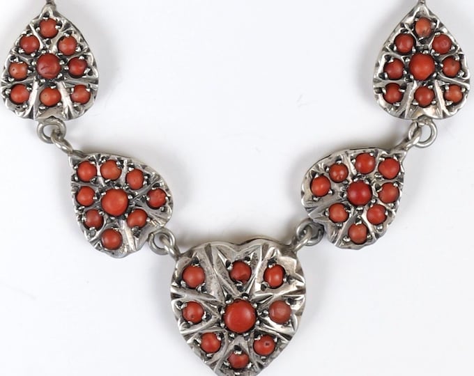 Zuni Petit Point Native American Old Pawn Silver and Coral Necklace