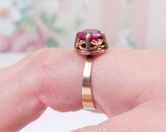 14k yellow and  rose gold vintage ring from Finland / Ruby ring gift for Finlander / 1960’s vintage gold ring / Statement ring