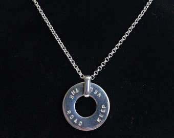 Sterling Silver Circle Pendant And Chain / Keep Well The Road / Positive Motivation / Casual Jewelry / Everyday Necklace