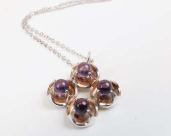 Elis Kauppi Kupittaan Kulta Nordic Finnish Mid Century Silver Necklace With Four Purple Amethyst Sphere Stones / Vintage Finland Necklace