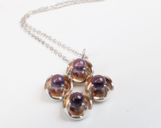 Kultaseppa Salovaara Kupittaan Kulta Nordic Finnish Mid Century Silver Necklace With Four Purple Amethyst Sphere Stones / Vintage Finland Ne