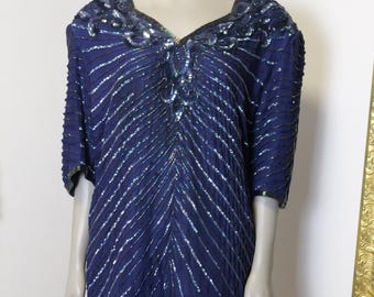 Vintage Frank Usher 100% silk beaded Blouse from the 1980’s Size Large