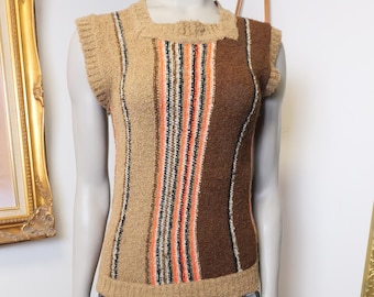Vintage 1970’s sweater vest / retro that 70s show trend authentic vintage pullover knit sweater in orange and brown / Square neck sweater