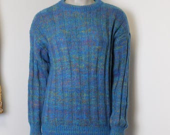 Vintage blue rainbow sweater made in Italy by Benellon size medium