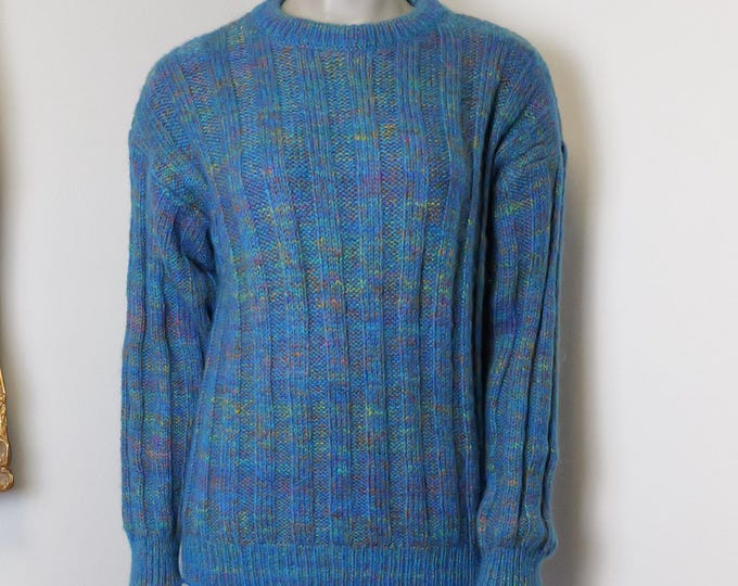 Vintage blue rainbow sweater made in Italy by Benellon size medium