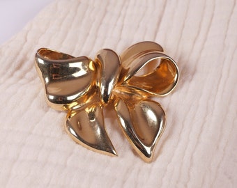 Broche Ruban Noué Plaqué Or – Vintage – Parfaite Pour Saint-Valentin