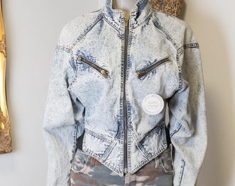 Vintage Women’s 1980’s Parasuco Acid Wash Jean Jacket size Small / Retro denim jacket 80s fun light coat